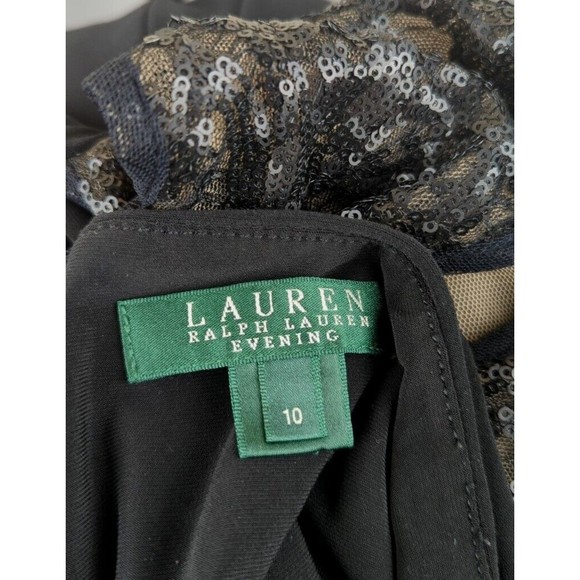 LAUREN Ralph Lauren Evening Dress Black Maxi Emelia Gown Ruched Sequins Sexy 10 - Picture 9 of 10